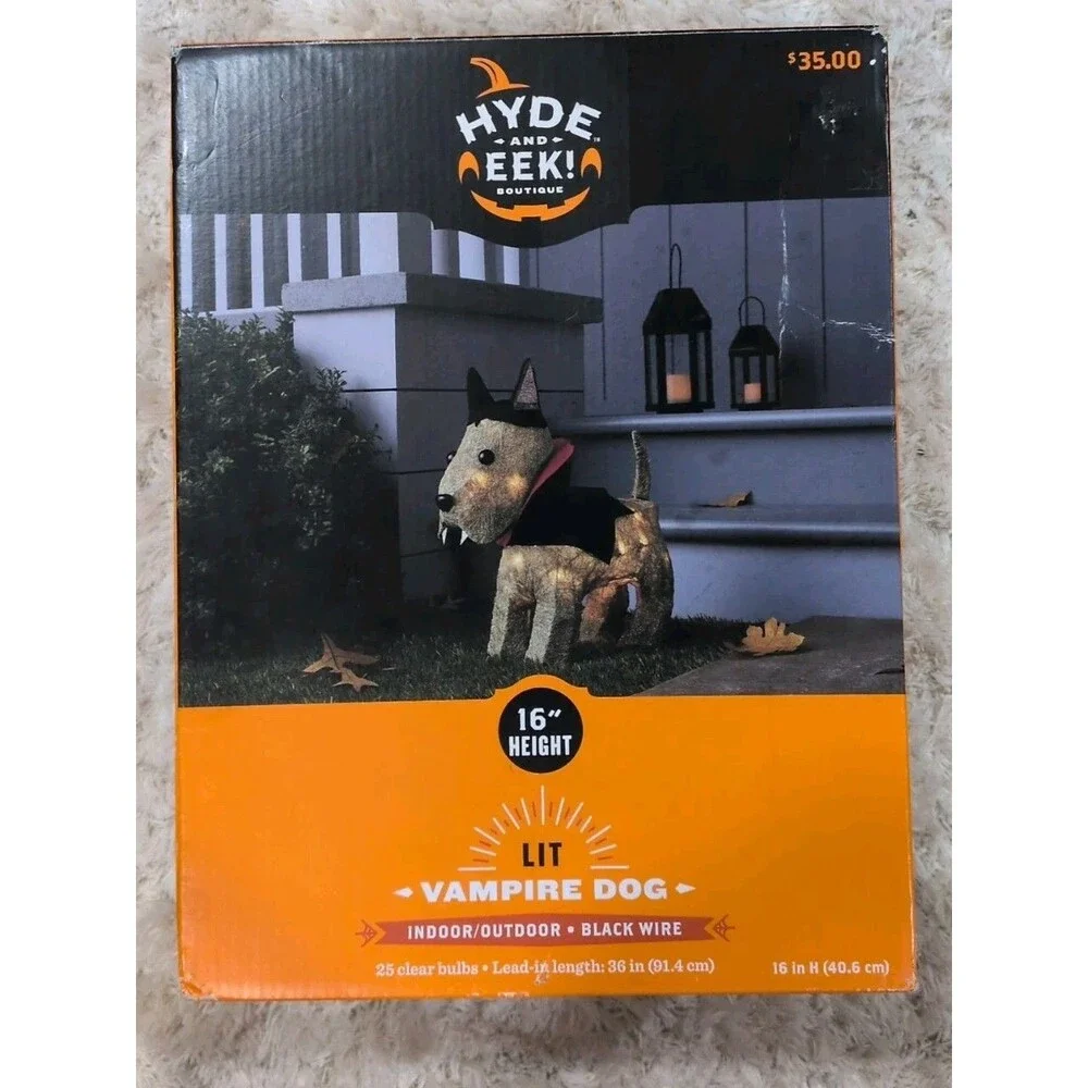 Hyde and Eek 16” Light Up Sisal Vampire Dog Halloween Decor (No Ground Stakes)
